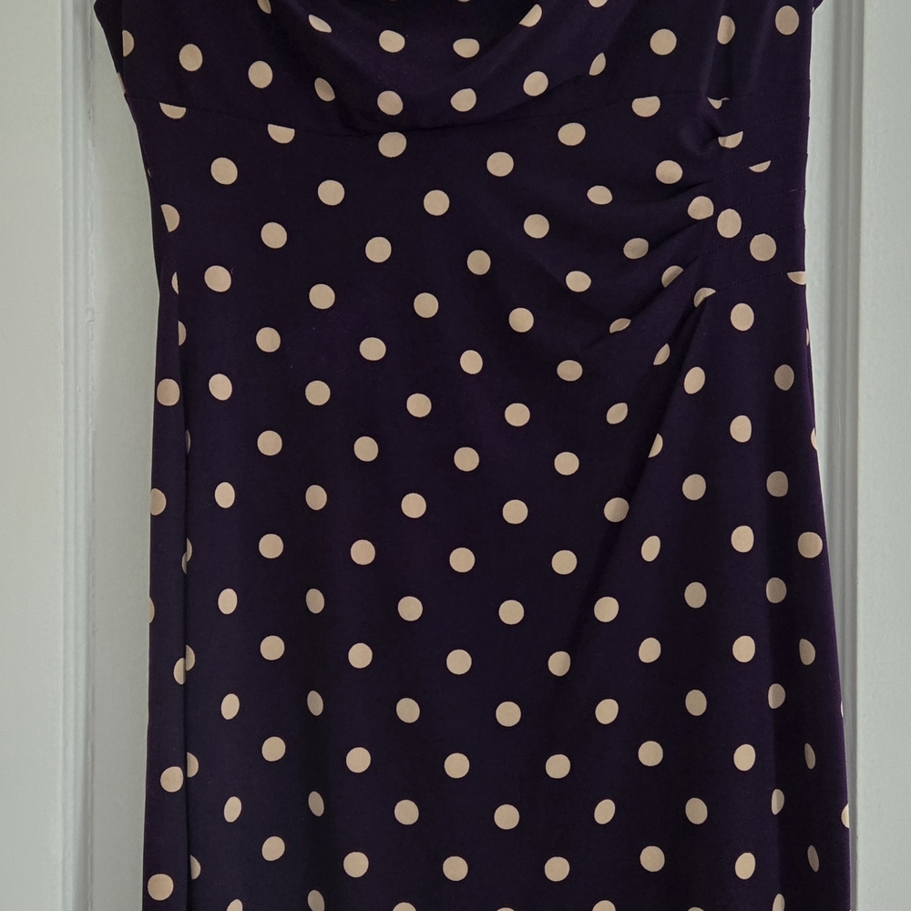 Connected Apparel Purple and Cream Polka Dot Dress